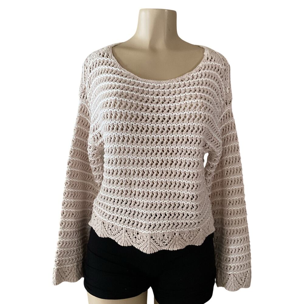 American Eagle Crochet Knit Sweater Women’s S Beige Open Knit Long Sleeve NWT